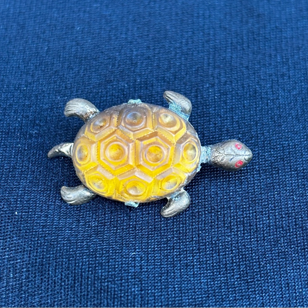 Antique Germany Turtle Art Deco Pin Brooch Bright Orange yellow Color And Brass
